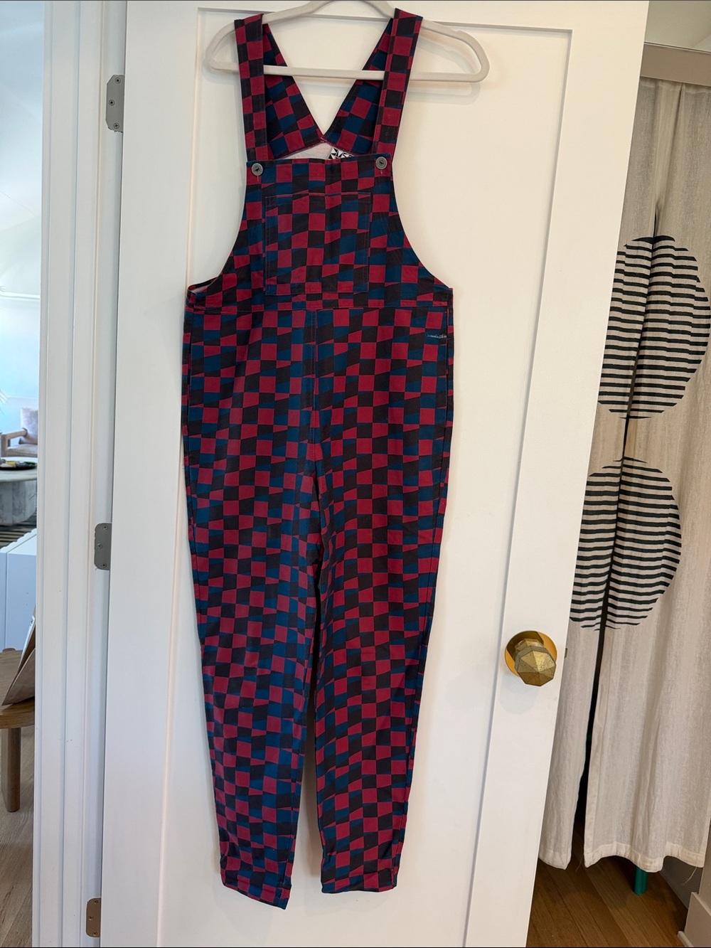 Dusen Dusen Checkerboard Red & Navy Overalls Medium